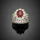 Oval ruby and diamond white gold cluster ring - Foto 1