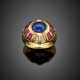 Oval cabochon sapphire with calibré diamond and ruby yellow gold ring - photo 1