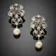 White gold diamond pendant earrings holding two irregular mm 8.25 circa cultured pearls - photo 1