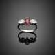 Cushion ct. 0.65 circa ruby and diamond marquise shoulders white gold ring - photo 1