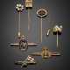 Bi-coloured 9K and 18K gold lot comprising four tie pins and three pins accented with enamels and various stones - фото 1