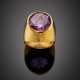 Synthetic purple corundum yellow gold ring - фото 1