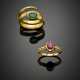 Lot of two yellow gold rings one set with an emerald the other with a ruby - Foto 1