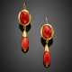 Yellow gold orange faceted coral earrings with pendant briolettes - photo 1