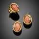 Pink coral and diamond yellow gold jewellery set comprising earrings of cm 2.40 circa and ring size 17/57 - Foto 1