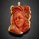 Orange carved coral yellow gold pendant/brooch - Foto 1