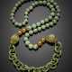 Long partly carved jadeite and cryptocrystalline quartz bead and chain necklace accented with yellow openwork gold beads - photo 1