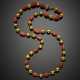 Yellow gold partly grooved bead necklace with red coral barrel spacers - Foto 1