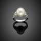 White mm 11.85 circa cultured pearl with marquise and round diamond white gold ring - Foto 1
