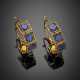 Yellow 9K gold and lapis lazuli hoop earrings - фото 1