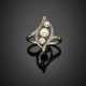 Round and rose cut diamond white gold ring with mm 5.80 circa pearl - photo 1