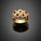 Yellow gold calibré ruby and diamond ring - photo 1