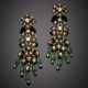 Silver and 9K gold ear pendants set with irregular flat and round diamonds holding emerald beads - Foto 1