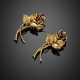 Pair of red and yellow 14K gold rose brooches - Foto 1