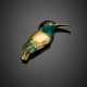 Yellow gold and enamel hummingbird brooch accented with diamonds - photo 1