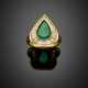 Pear shape ct. 1.75 circa emerald and tapered diamond yellow gold ring - photo 1