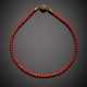 Red mm 6 circa coral bead necklace with gilt metal clasp - photo 1