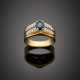 Oval sapphire and huit-huit diamond bi-coloured gold ring - photo 1