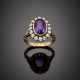Silver and 9K gold oval amethyst and rose cut diamond ring - фото 1