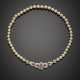 White cultured slightly graduated pearl necklace with white gold ruby clasp - photo 1