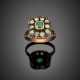 Rose cut diamond and step cut emerald silver and gold cluster ring - Foto 1