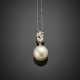 White 9K gold mm 14 circa cultured pearl and diamond pendant with adjustable white 18K gold chain of cm 45 circa - photo 1