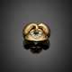 Yellow gold ring with small white gold diamond pendant heart - фото 1