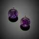 Red 9K gold and silver round amethyst pendant earrings - фото 1
