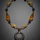 Yellow gold amber and quartz necklace with central onyx pendant - photo 1