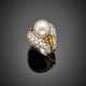 South sea pearl of mm 11.50 circa and diamond two colour gold ring - photo 1