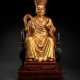 Figur eines sitzenden Mönch oder Priester des Zen-Buddhismus aus Holz - photo 1