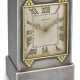Cartier. CARTIER. A FINE, RARE AND ATTRACTIVE ART DECO SILVER AND GOLD 8-DAY GOING DESK CLOCK - Foto 1