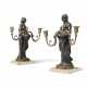 A PAIR OF REGENCY EBONISED, BRONZED AND GILT-COMPOSITION AND WHITE MARBLE FIGURAL TWIN-LIGHT CANDELABRA - photo 1