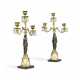 A PAIR OF ORMOLU, PATINATED-BRONZE AND MARBLE THREE-LIGHT FIGURAL CANDELABRA - photo 1