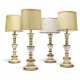 A SET OF FOUR WHITE AND GOLD-PAINTED BALUSTER TABLE LAMPS - фото 1