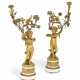 A PAIR OF LOUIS XVI-STYLE ORMOLU AND WHITE MARBLE TWIN-LIGHT CANDELABRA - фото 1