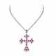 NO RESERVE ~ RUBY AND DIAMOND CROSS PENDANT NECKLACE - фото 1