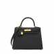 A BLACK EPSOM LEATHER SELLIER KELLY 28 WITH GOLD HARDWARE - фото 1