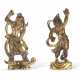 A PAIR OF SMALL GILT-BRONZE GUARDIAN FIGURES - фото 1