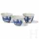 Drei blau-weiße Teeschalen mit Chenghua-Marken, wohl späte Qing-Dynastie - photo 1