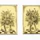 Lisa Licitra Ponti. Two glass plates decorated with gold leaf application and hand-painted figuration with a vase of flowers and butterflies in black - photo 1