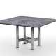 Table with square top with rounded corners in blue granite and base in chromed steel tubing connected by crosspieces - фото 1