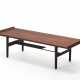 Coffee table in natural and black varnished solid teak wood with undertop shelf - photo 1