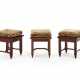 Group of three stools in the manner of Piero Portaluppi in solid wood with legs joined by crossbars, fabric cushions - фото 1