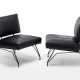 Pair of armchairs with black painted steel rod frame and black fake leather upholstery - фото 1