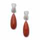 NO RESERVE - CORAL AND DIAMOND PENDENT EARRINGS - photo 1