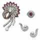 DIAMOND AND RUBY BROOCH AND RING; TOGETHER WITH A PAIR OF DIAMOND EARRINGS - фото 1