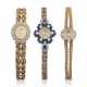 TWO DIAMOND AND GOLD WRISTWATCHES; TOGETHER WITH A SAPPHIRE, DIAMOND AND GOLD WRISTWATCH - фото 1