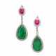 NO RESERVE - EMERALD, RUBY AND DIAMOND EARRINGS - Foto 1