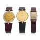 NO RESERVE - TWO GOLD AND DIAMOND WRISTWATCHES; TOGETHER WITH A GOLD WRISTWATCH - фото 1